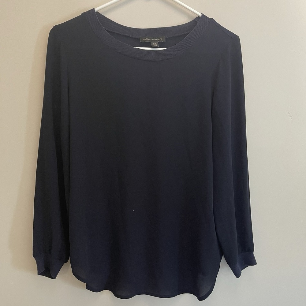 Banana Republic Women's Navy Long Sleeve‎ Blouse Size XS High Low Hem